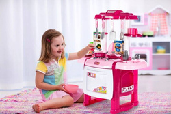 KUCHNIA RÓŻÓWA DLA DZIECI PIEKARNIK ZLEW AKCESORIA ŚWIECI DŹWIĘK GOTOWANIA