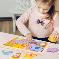 DREWNIANE PUZZLE UKŁADANKA ZWIERZETA ZWIERZĄTKA LEW SŁOŃ ZOO DLA DZIECI