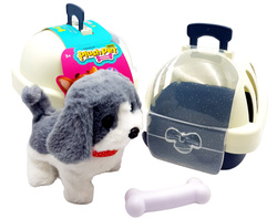 CHODZĄCY PIESEK Z DOMKIEM I KOŚCIĄ DO KARMIENIA SZCZEKAJĄCY INTERAKTYWNY