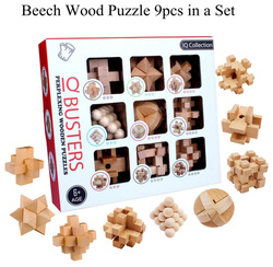 Zestaw 9 Łamigłówek Drewnianych IQ Busters Kostka Zagadki Logiczne Klocki
