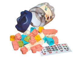 DUŻE MIĘKKIE KLOCKI 30 EL. DLA DZIECI PLASTIKOWE ZESTAW POJEMNIK I NAKLEJKI