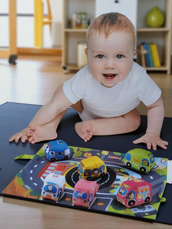 ZESTAW MIĘKKICH AUTEK I MATA EDUKACYJNA DLA NAJMŁODSZYCH TORBA MIĘKKIE AUTA