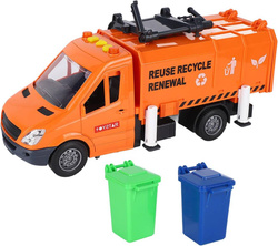 AUTO ŚMIECIARKA CIĘŻARÓWKA Z PODNOSZONYM ŚMIETNIKIEM 2x kosze DRZWI Św/Dźw