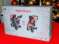 WÓZEK GONDOLA DLA LALEK LALKI GŁĘBOKI SPACEROWY ZABAWKA 2W1 DUŻE KÓŁKA