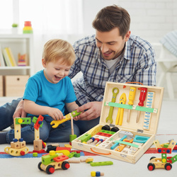 DREWNIANY ZESTAW NARZĘDZIA DLA MAJSTERKOWICZA WARSZTAT SKRZYNKA WALIZKA 35e