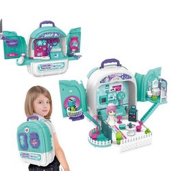 DUŻY OTWIERANY DOMEK Z LALKA W PLECAKU I ZESTAW LEKARZ DOKTOR DO ZABAWY 3w1