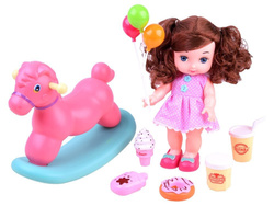 Urocza Lalka BOBAS KOŃ KONIK NA BIEGUNACH zestaw grzechotki z zabawkami