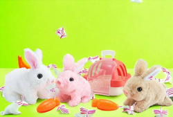 ZAJĄCZEK KRÓLICZEK z domkiem i z marchewką do karmienia Chodzi z dźwiękami