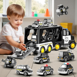 ZESTAW POLICYJNY AUTO POLICJA TRANSPORTER GARAŻ CIĘŻARÓWKA NA BATERIE Z LED