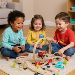 KOLEJKA ELEKTRYCZNA I ZESTAW TORÓW Z PĘTLĄ DŹWIĘKOWA ZABAWKA NA BATERIE AAA