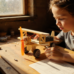 DREWNIANY SAMOLOT MODEL DO SKŁADANIA NA BATERIE SILNIK ZABAWKA DLA DZIECI