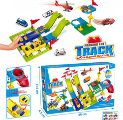 Klocki konstrukcyjne ZESTAW TOR PARKING WYRZUTNIA DLA AUTA +4 AUTKA