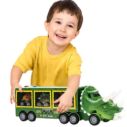 AUTO DINOZAUR ZE ZJEŻDŻALNIĄ LAWETA tir autka W WALIZCE POJAZDY DINOZAURY