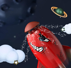 RAKIETA WODNA + WYRZUTNIA WATER ROCKET Z ZRASZACZEM CZERWONY REKIN FONTANNA