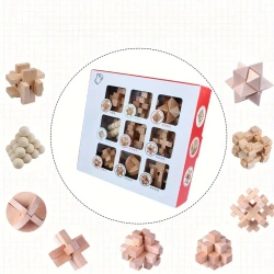 Zestaw 9 Łamigłówek Drewnianych IQ Busters Kostka Zagadki Logiczne Klocki