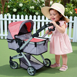 WÓZEK GONDOLA DLA LALEK LALKI GŁĘBOKI SPACEROWY ZABAWKA 2W1 DUŻE KÓŁKA