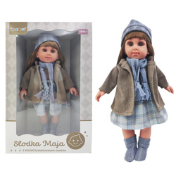 LALKA SŁODKA MAJA Z SZALIKIEM SPÓDNICZKA W KRATĘ ZABAWKA DLA DZIEWCZYNKI