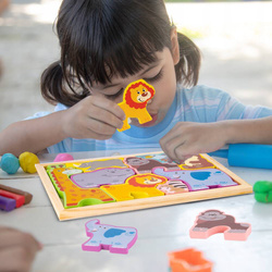 DREWNIANE PUZZLE UKŁADANKA ZWIERZETA ZWIERZĄTKA LEW SŁOŃ ZOO DLA DZIECI