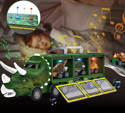 AUTO DINOZAUR ZE ZJEŻDŻALNIĄ LAWETA tir autka W WALIZCE POJAZDY DINOZAURY