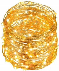 LAMPKI DRUCIKI BIAŁE CIEPŁE 100 LED 10M CHOINKOWE NA BATERIE ŚWIATEŁKA