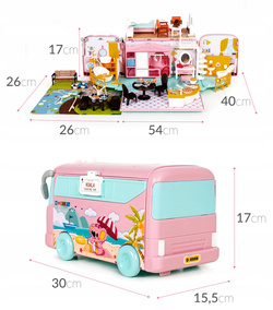 DUŻE AUTO dla LALEK AUTOBUS KAMPER WAKACYJNY rozkładany otwierany DOMEK