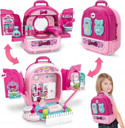 Toaletka Zestaw Piękności i Domek dla Lalki w Walizce PLECAK Zabawka Dzieci