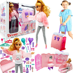 DOMEK DLA LALEK rozkładany otwierany DOMEK na kółkach WALIZKA Lalki LALKA