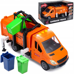 AUTO ŚMIECIARKA CIĘŻARÓWKA Z PODNOSZONYM ŚMIETNIKIEM 2x kosze DRZWI Św/Dźw