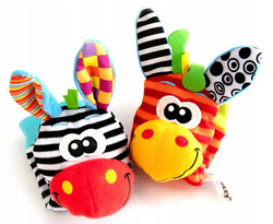 GRZECHOTKI DLA NIEMOWLĄT OPASKI NA RĄCZKI SKARPETKI SENSORYCZNE 3D MIĘKKIE