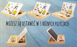 TABLICA DLA DZIECI MAGNETYCZNA KREDOWA 3w1 UKŁADANKA DREWNIANA PUZZLE FARMA