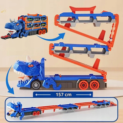 GIGANTYCZNY TYRANOZAUR SAMOCHÓD TOR WYŚCIGOWY 157 cm TRANSPORTERA TIR AUTO