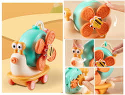 ŚLIMAK JEŻDZĄCY SENSORYCZNY DLA DZIECI ZABAWKA DO KĄPIELI WIATRAK z ssawką