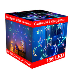 KURTYNA ŚWIETLNA LED Lampki GWIAZDKI Święta Choinkowe Na Okno