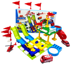 Klocki konstrukcyjne ZESTAW TOR PARKING WYRZUTNIA DLA AUTA +4 AUTKA