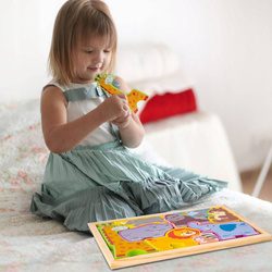 DREWNIANE PUZZLE UKŁADANKA ZWIERZETA ZWIERZĄTKA LEW SŁOŃ ZOO DLA DZIECI