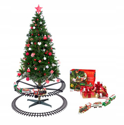 ŚWIĄTECZNY POCIĄG KOLEJKA I TORY MIKOŁAJ NA CHOINKĘ POD OZDOBA LED DŹWIĘKI