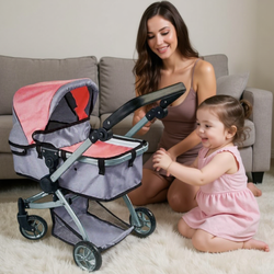 WÓZEK GONDOLA DLA LALEK LALKI GŁĘBOKI SPACEROWY ZABAWKA 2W1 DUŻE KÓŁKA