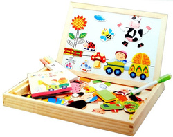 TABLICA DLA DZIECI MAGNETYCZNA KREDOWA 3w1 UKŁADANKA DREWNIANA PUZZLE FARMA