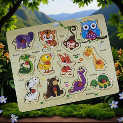 Drewniana Tablica Edukacyjna Zwierzęta Puzzle drewniane układanka SOWA ZÓŁW