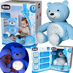 PLUSZOWY MIŚ USYPIACZ PROJEKTOR GWIAZD MUZYCZNA LAMPKA NOCNA I MELODIE BLUE