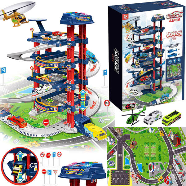 PARKING GARAŻ SAMOCHODOWY ZABAWKA Z WINDA ELEKTRYCZNA ZJEŻDŻALNIA DLA AUTEK